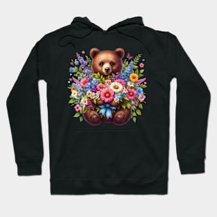 A brown bear decorated with beautiful colorful flowers. Hoodie